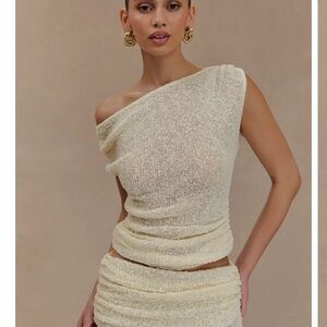 MESHKI Chloe off shoulder boucle knit top